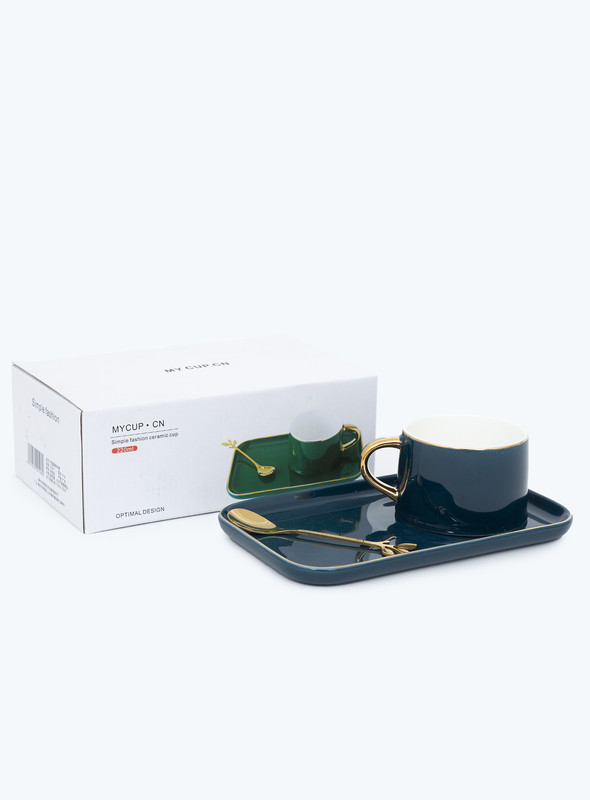 DAY N DAY  ceramic coffee cup saucer set with gold plate and flower cup with cover and spoon water cup gift box coffee