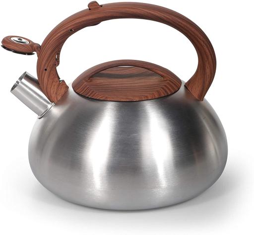 Royalford RF9669 3L Whistling Kettle - Portable Design Whistling Tea Kettle with Heat Wooden Finish Lid & Handle | Ergonomic Pouring Spout | Compatible with Gas, Induction, Hot Plate, Halogen, & Ceram