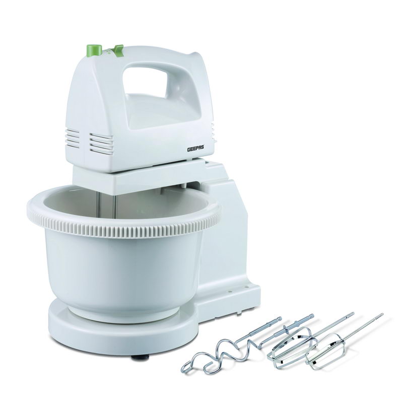 250W Hand Mixer with 5 Speed Controls - Detachable Stainless-Steel Finish 2 Beater & 2 Dough Hooks, Bowl with Stand |Ideal for Whipping, Blending & Beating | 2 Years Warranty