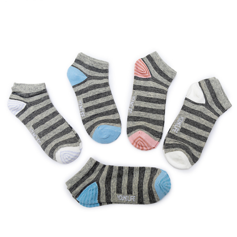 Younglife 5Pair Non-skid Ankle Socks Assorted colour Free Size For Ladies