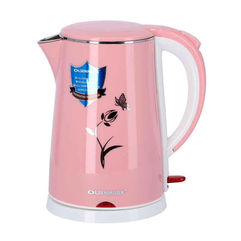 Electric Plastic Kettle, 1.8L - 360 Degree Rotation Base - Concealed Heating Element - Dry Boil & Overheating Protection - ON/OFF Switch, Indicator Light - Auto Turn Off - 1500W