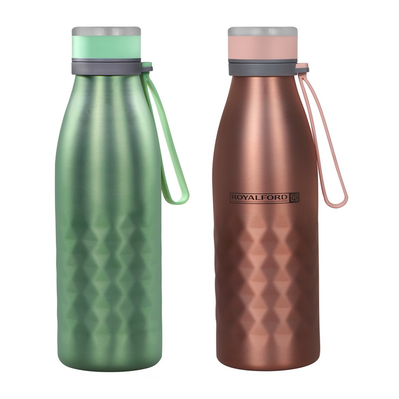 Royalford RF9670 550ml Stainless Steel Sports Water Bottle - Reusable Water Bottle Wide Mouth with Hanging Clip | Sports Bottle | Perfect while Travelling, Camping, Trekking & More | 1 Year Warranty (