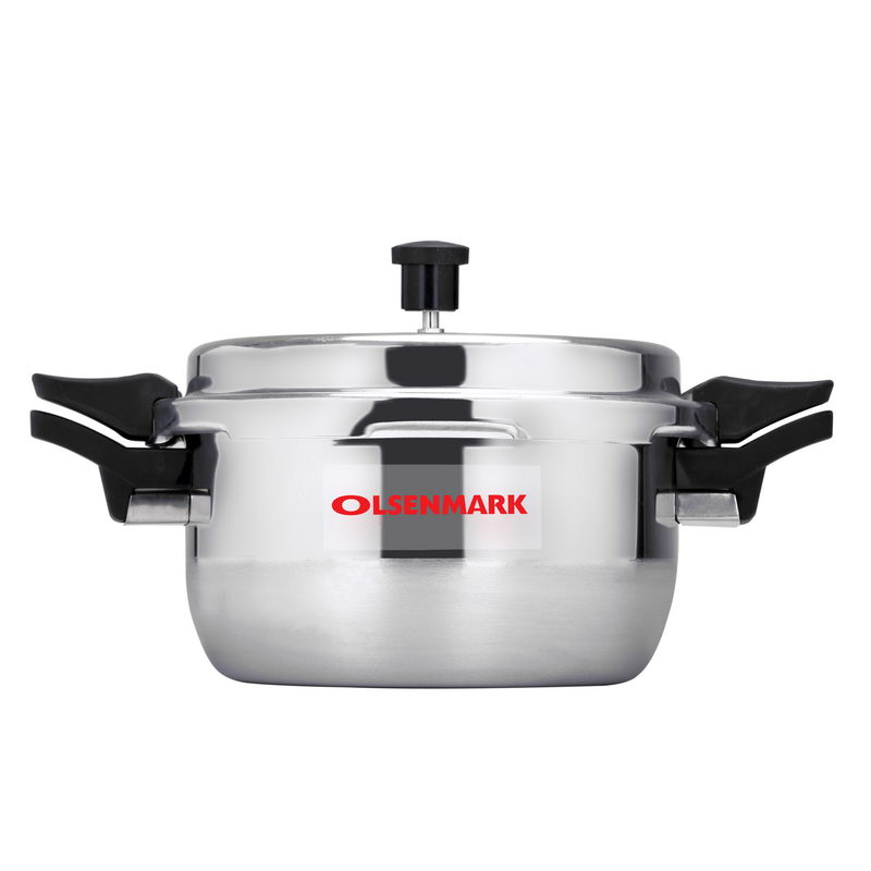 Olsenmark Aluminium Pressure Cooker, 4.5L - High Quality Vent Valve - Anti Bulging Base - Heat Resistant Handle