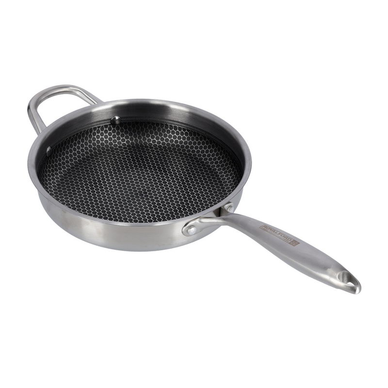 Royalford RF9689 Stainless Steel Fry Pan with Tempered Glass Lid, 24 cm - Induction Safe Frying Pan with Durable Non-Stick Coating - Fry Pan with Glass Lid & Strong, Long Handle - Cookware Saut Pan