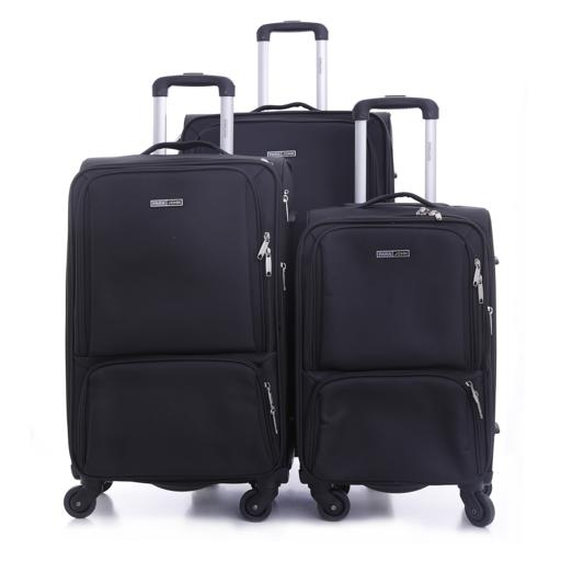 Parajohn PJTR3089 Polyester Soft Trolley Luggage Set, Black