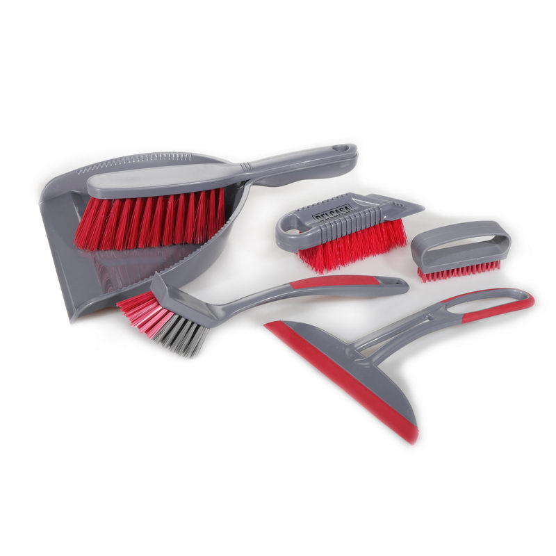 Delcasa DC1617 6Pcs Floor Cleaning Set with Dust Pan, Hard Brush, Soft Brush, Cleaning Brush, Squeegee | Portable Lightweight Brush with Comfortable Handle | Ideal Hardwood Floors, Tiles, Home Kitchen