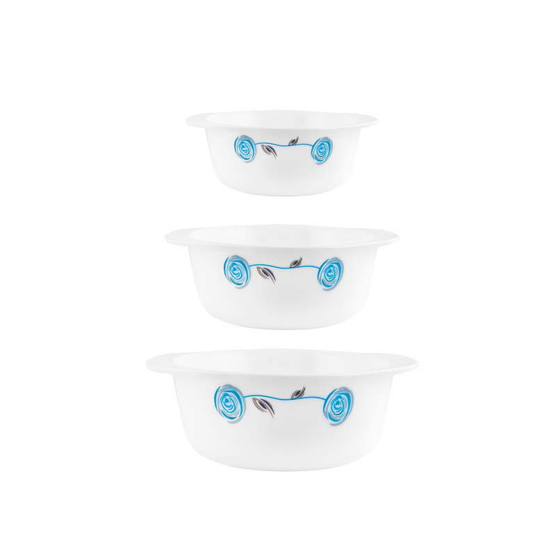 Premium 3 Pcs Opalware Casserole Set with Lids - Tempered Glass Lids, Round Deep Serving Casseroles Bowls | Microwave & Dishwasher Safe | Ideal to Store, Reheat & Serve Multiple Dishes