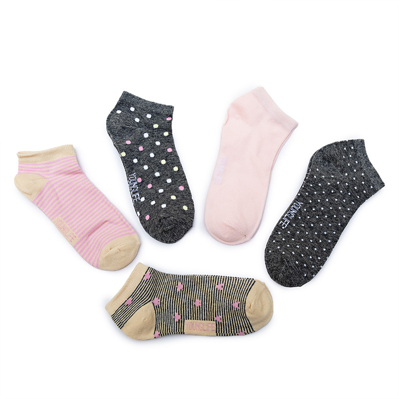 Younglife 5Pair Non-skid Ankle Socks Assorted colour Free Size For Ladies