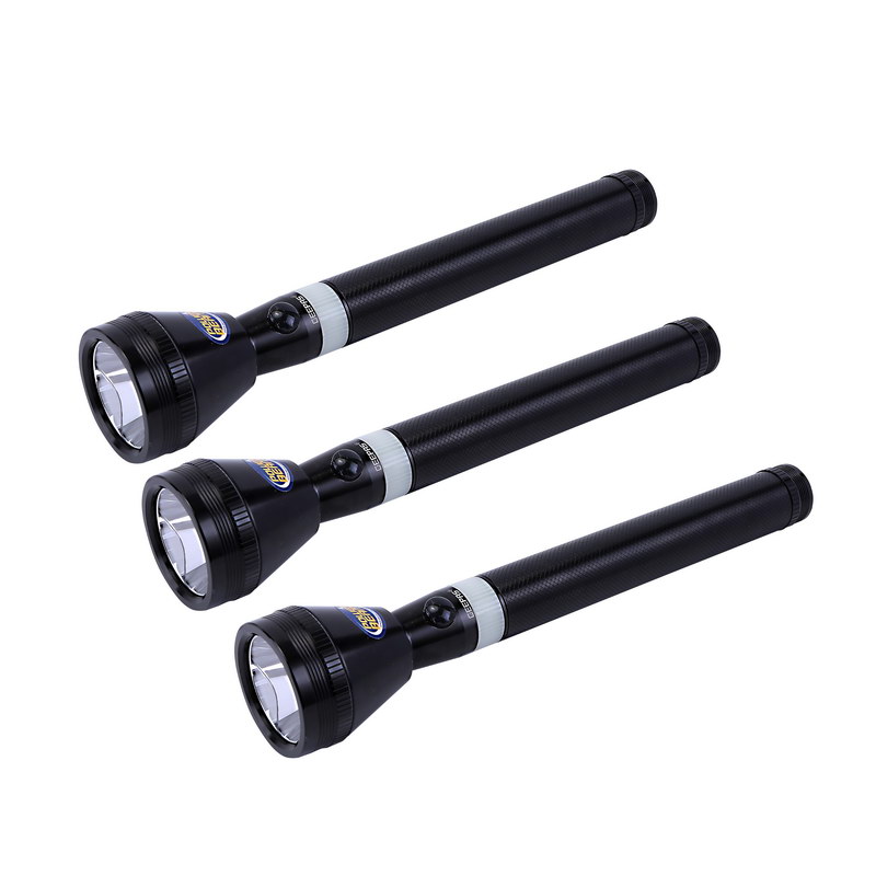 Geepas GFL51026 3 IN 1 Family Pack Rechargeable Led Flashlight 265MM - Hyper Bright White 2000 Meters Range Portable Torch High Beam LED Flashlight| Water Proof Pocket Flashlight with Charger, battery