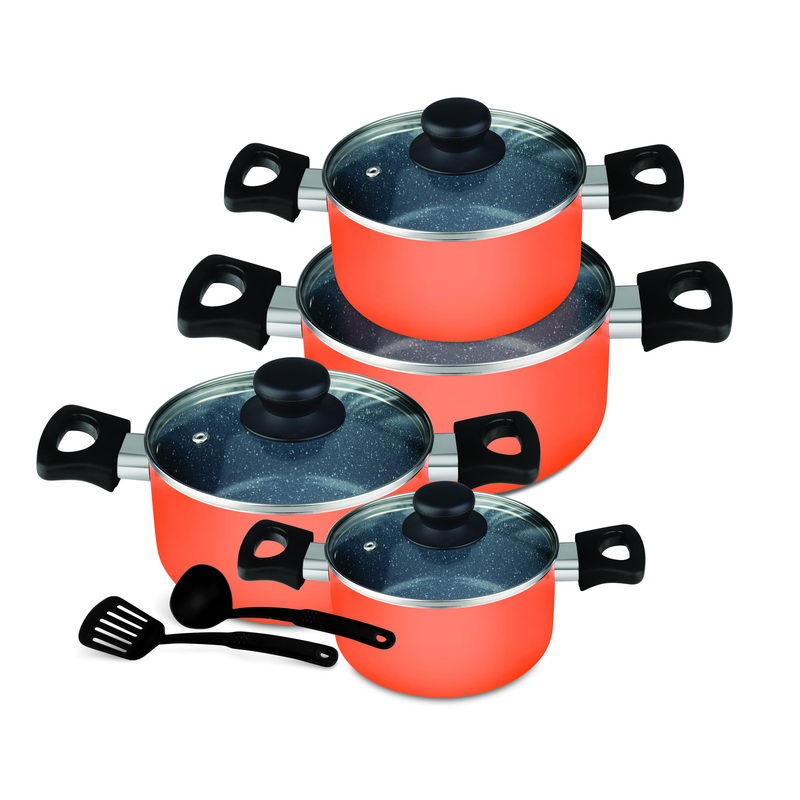 10 Pcs Non-Stick Ceramic Coated Casserole Set - With Tempered Glass Lid and Stay Cool Bakelite Handles - Two Nylon Tools: Slotted Spoon & Serving Spoon
