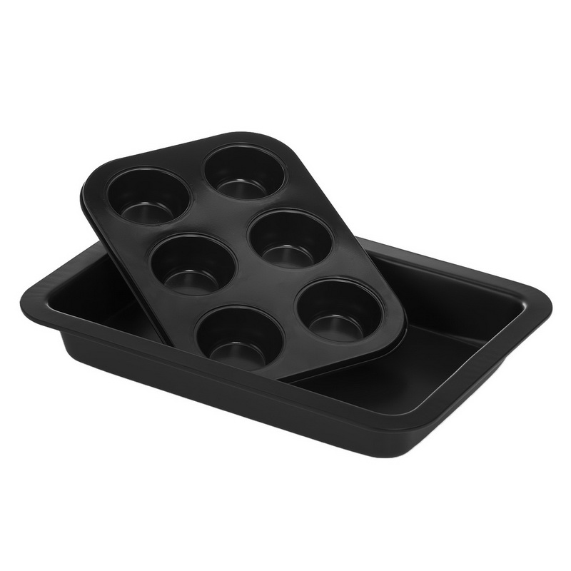 2 pcs Roaster Pan Set, Oven Safe Baking Trays, Heat Resistant Black Cookware, Black Baking Tray