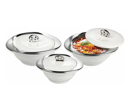 Oriental Chrome Casserole Set, 1L,2L & 3L - Big Plastic Oriental Chrome All Type Serving Bowl with Lid for Kitchen Tableware - Dishwasher Safe