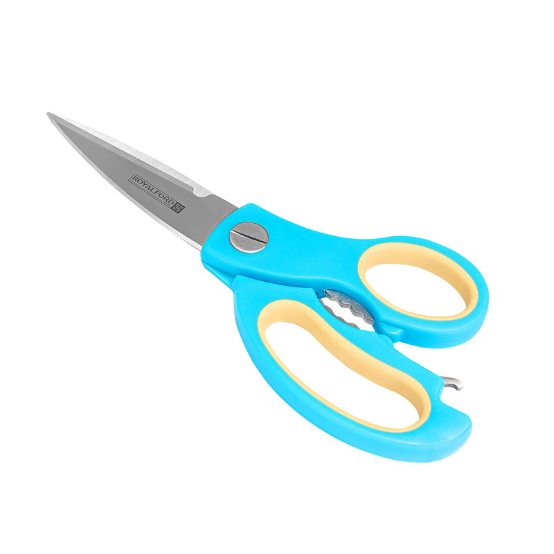 Royalford Kitchen Scissor with Designed Handle - Multi-Purpose Stainless Steel Home & Kitchen Utility Shear for Chicken, Fish, Meat, Vegetables, Herbs | All-in-One Scissor, Nut Cracker & Opener