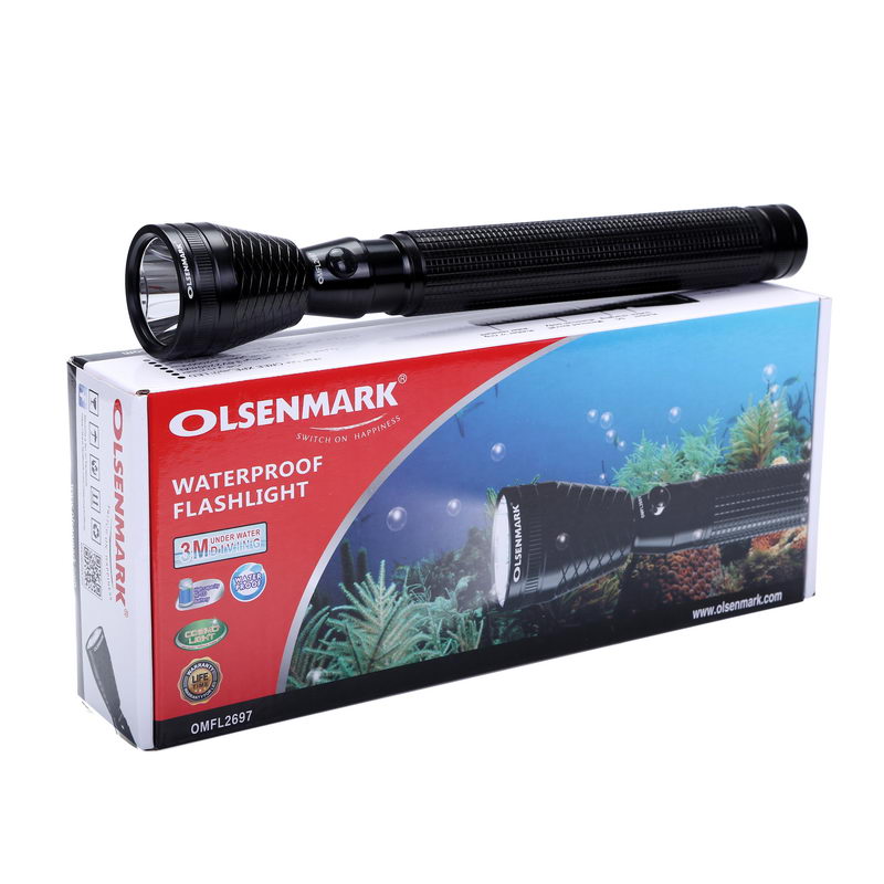 Rechargeable LED Water Proof Flashlight, 288 MM - 1000 Meters Range - 1500 MHA Ni-Cd battery - Hyper bright cool white power LED Torch Light - Powerful Torch for Camping, Hiking, Trekking, Outdoor