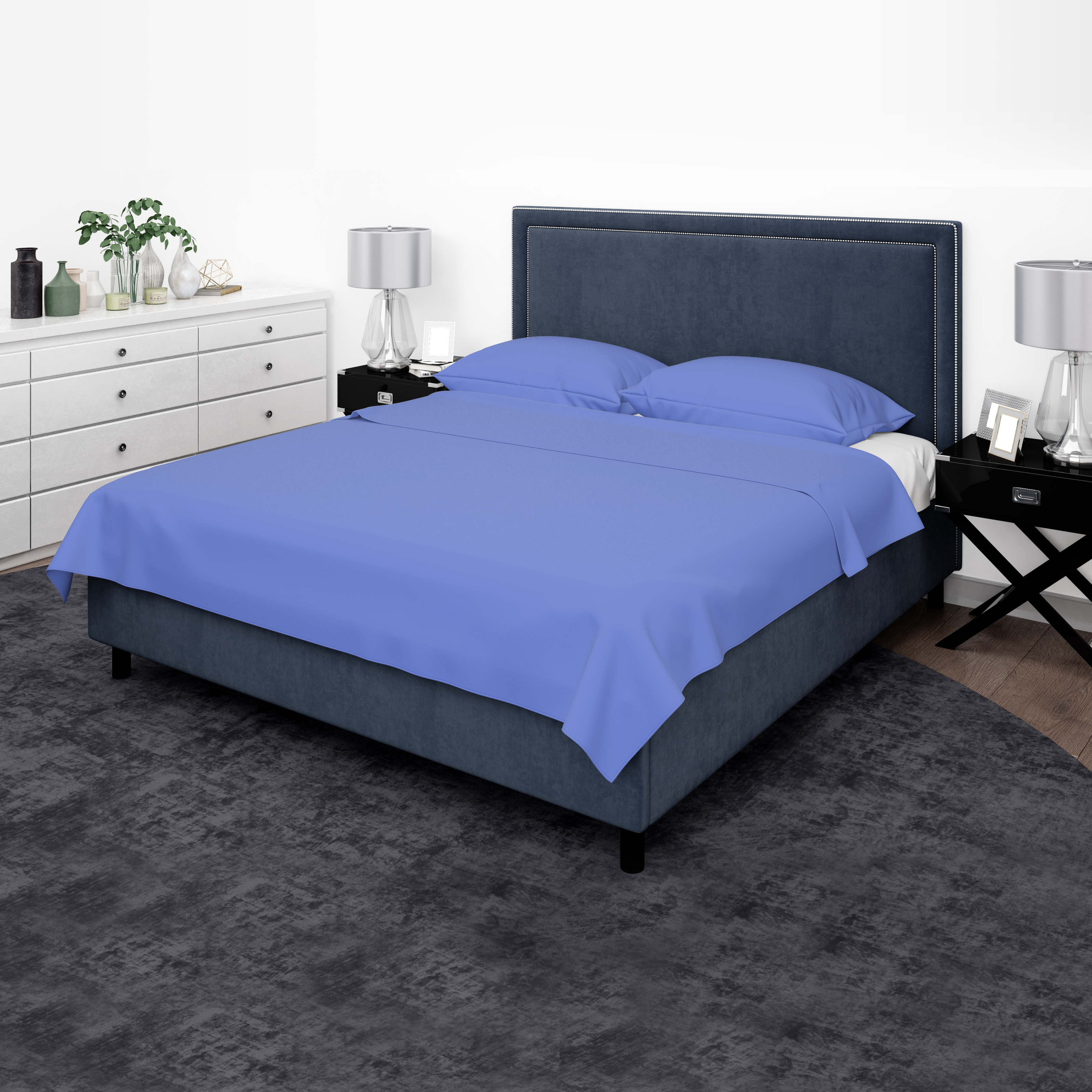 PARRY LIFE Double flat Sheet 3 PIECES -90GSM MICRO FIBER - Machine Washable Breathable Fabric- Elastic Corners - Wrinkle and Fade Resistant - (200X240)