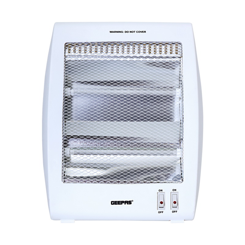 Geepas GQH9106 Quartz Halogen Heater -Portable Upright Electric Heater with 2 Heat Settings 400W/800W, Safety Tip Over Switch, Ideal for Home Office Caravans and Garages, 800 W, White - 2 Year Warrant