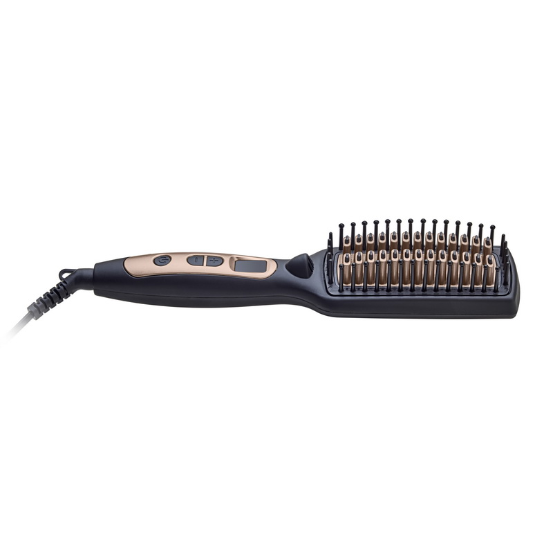 Geepas GHBS86037 2 In 1 Hair Brush 45W - Straightener Brush with Ceramic Anti Scald Hair Brush, Travel Voltage Brush, Auto Shut Off with LED Display and Heating Function | 2 Years Warranty