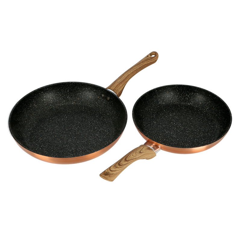 2PcsAluminium Fry Pan with Durable Marble Coating - High-Quality Forged Aluminium Construction, Non-Stick Pan with Wooden Finish Handle | Ideal for Gas, Induction & Ceramic Hobs - 4.0MM Induction Bott