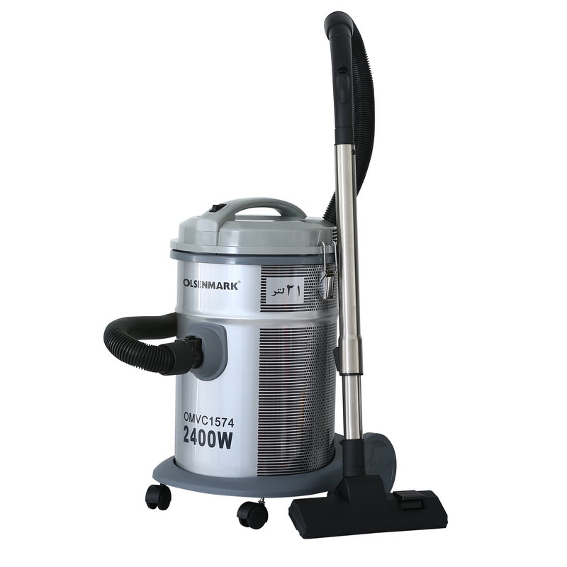 Drum Vacuum Cleaner, 2400W - Air Flow Control on Handle - Blow Function - Dust Full Indicator - Telescopic Tube - Dust Capacity: 21 L - Cord Length: 5M