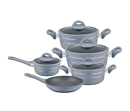 Royalford RF9555 9Pcs Smart Aluminium Cookware Set - Durable Marble Coating, High-Quality Forged Aluminium Construction, Non-Stick Dish for Gas, Induction & Ceramic Hobs - 3.8MM Induction Bottom
