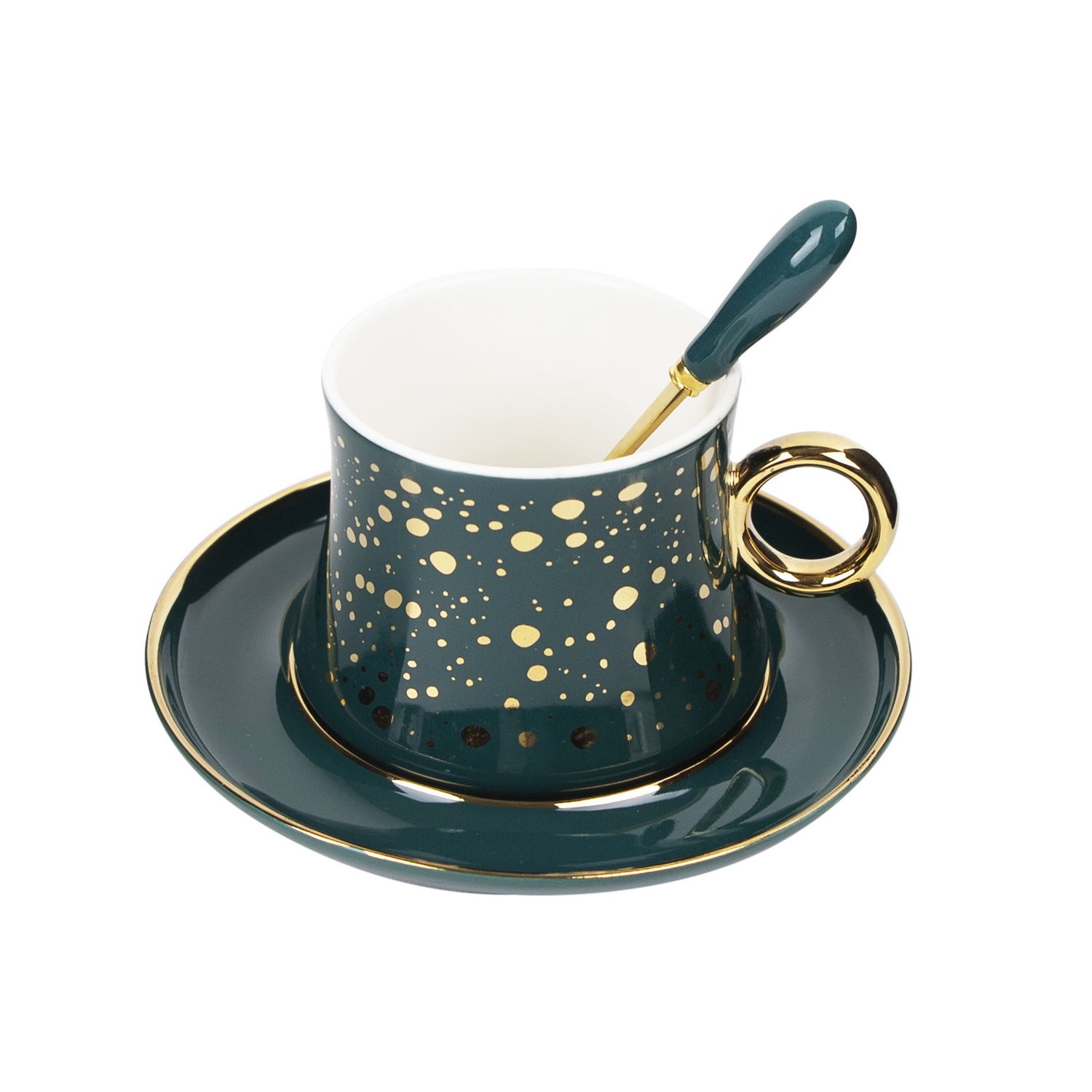 DAY N DAY  ceramic coffee cup saucer set with gold plate and flower cup with cover and spoon water cup gift box coffee