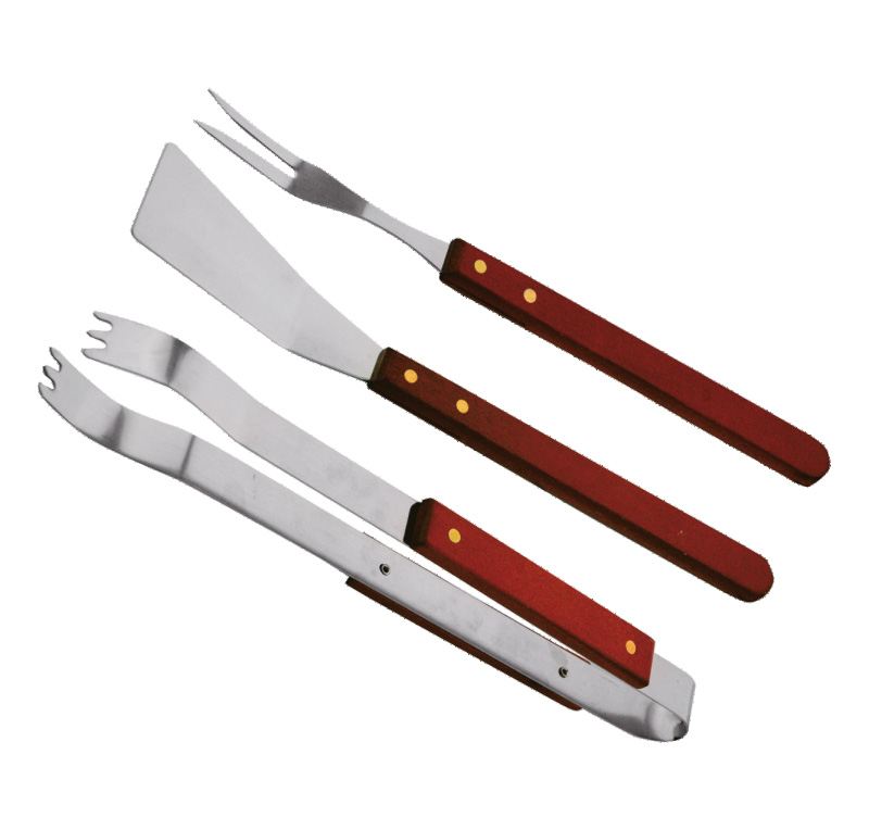 Royalford RF5600 3PCS BBQ Grill Set with Wooden Handle BBQ Grilling Accessories Grill Tools Set, Stainless Steel Grilling Kit for Smoker | Comfortable Handle with Hanging Loop | Ideal for Camping, Kit