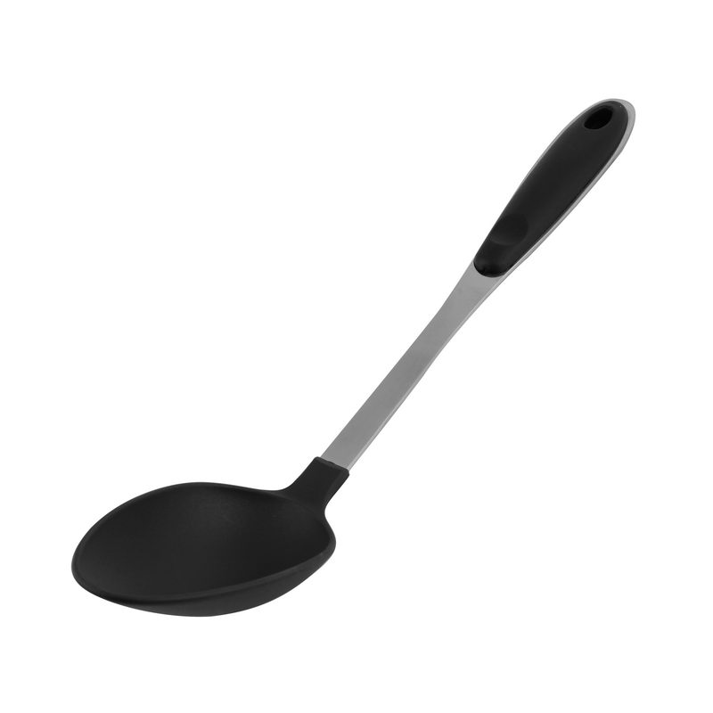 Royalford RF1206-NSVS Nylon Cooking and Serving Spoon with Soft Grip Handle - Dinner Cutlery Utensil | Ultra Stylish Long Handle with Hanging Loop | Ideal for Serving Soup, Salad, Curry & More
