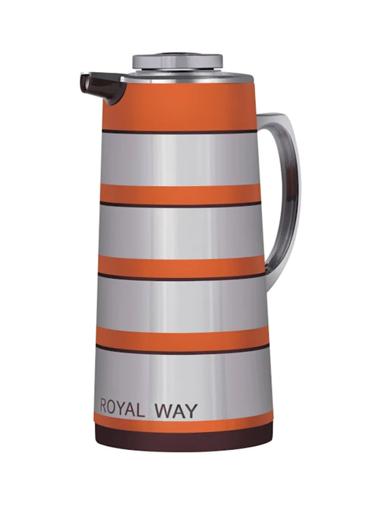 Royalford RF9590 1.9L Double Wall Golden Figured Vacuum Flask - Portable Heat Insulated Thermos Hot/Cold Long Hours Retention | Push Button | Coffee, Hot Water, Tea, Beverage | Ideal for Commercial & 