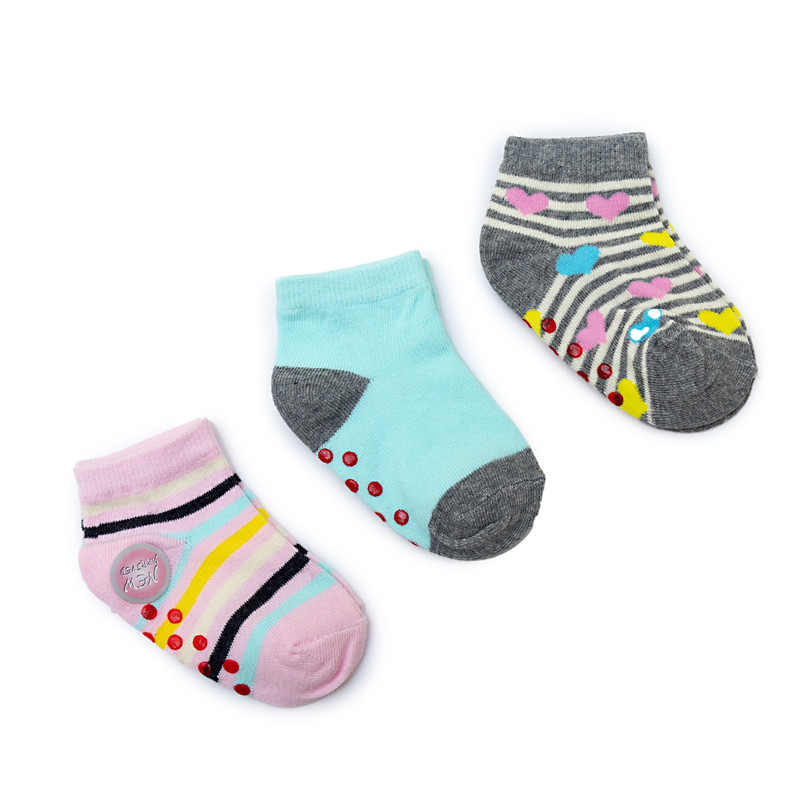 Younglife 3Pair Non-skid Ankle Socks Assorted colour 0-12 month 