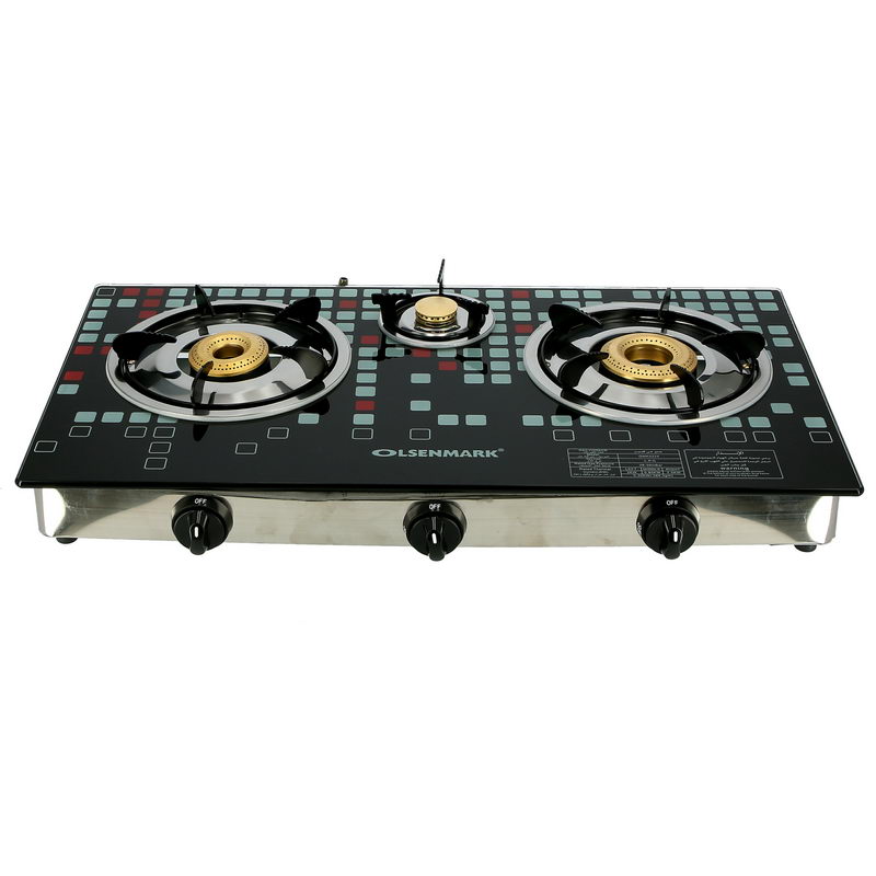 Tempered Glass Triple Burner Gas Stove - Auto Ignition - Stainless-Steel Drip Pan - Glass Top