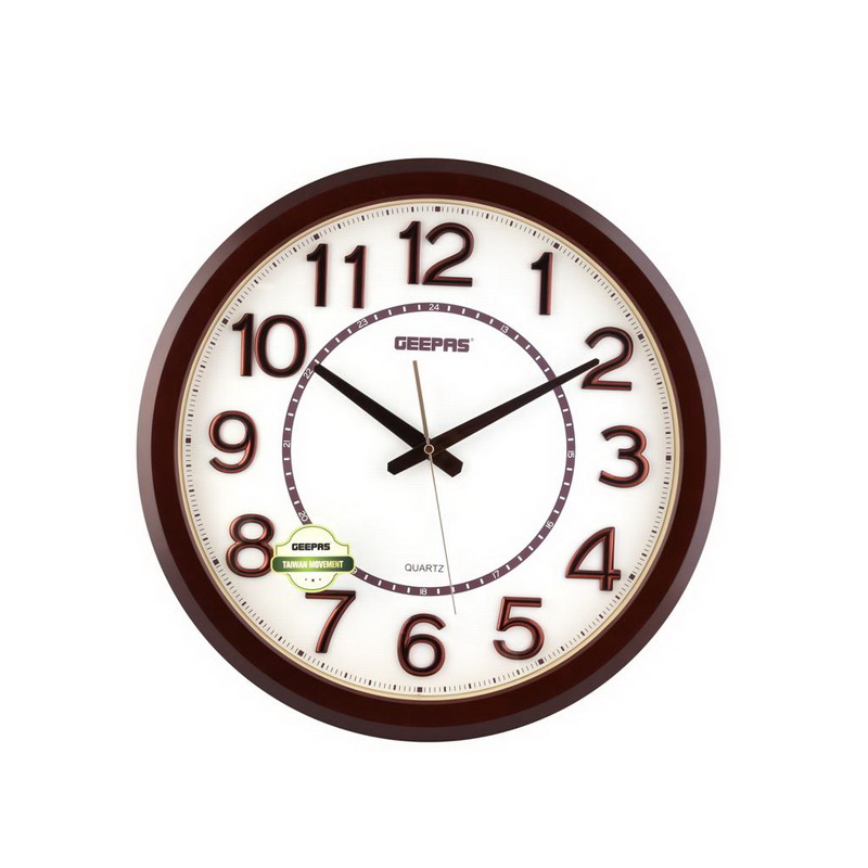 Wall Clock - Taiwan Movement Silent Non-Ticking, 3D Coffee Colour Numbers, Round Decorative Clock for Living Room, Bedroom, Kitchen (Battery Not Included) | 2 Years Warranty (White & Brown)