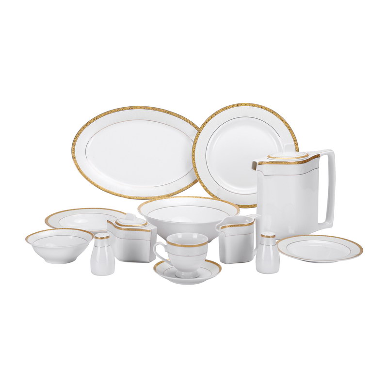 47Pcs Ovation Fine Bone Round Dinner Set - Portable Design Plates, Bowl, Pot, Cups & Saucer | Comfortable Handling | Perfect for Everyday Use, & Get- Together, Restaurant, Banquet & More