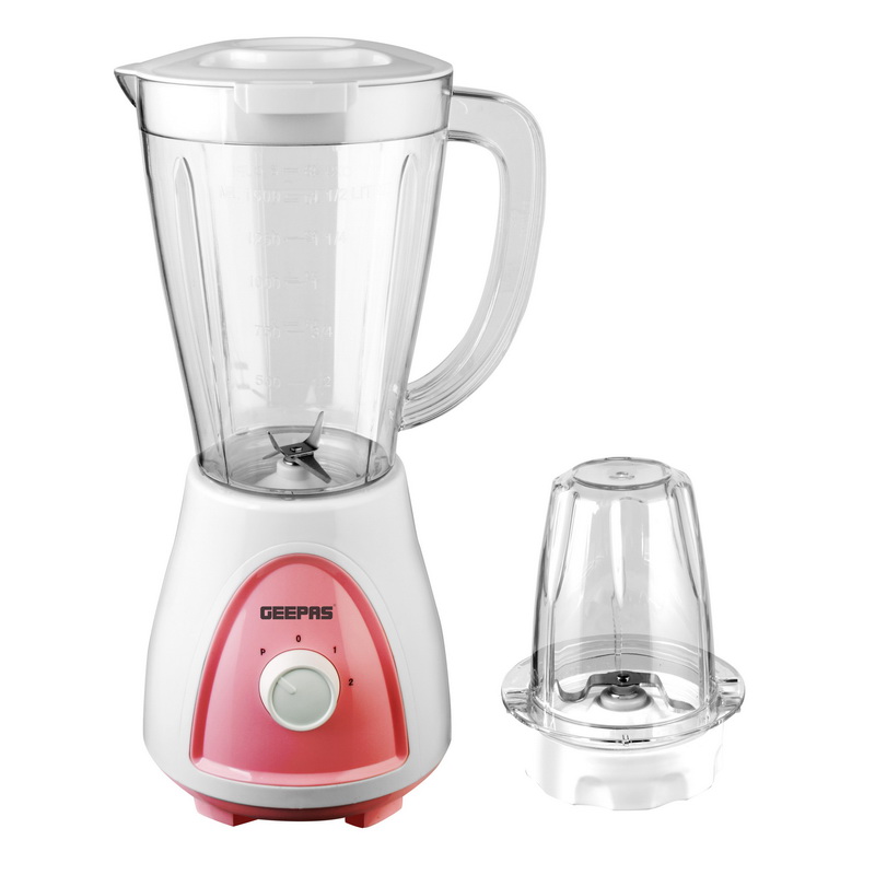 Geepas GSB5485 400W 2 in 1 Multi-functional Blender - Stainless Steel Blades, 2 Speed Control with Pulse | 1.5L Jar, Overheat Protection| Ice Crusher, Chopper, Coffee Grinder & Smoothie Maker 2 Year W