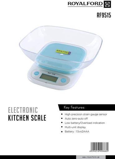 Royalford RF9515 Digital Kitchen Scale - Kitchen Food Scale and Multifunction Weight Scale with Transparent Bowl | Auto Zero & Auto-Off | Low Battery/ Overload Indication | 1 Year Warranty