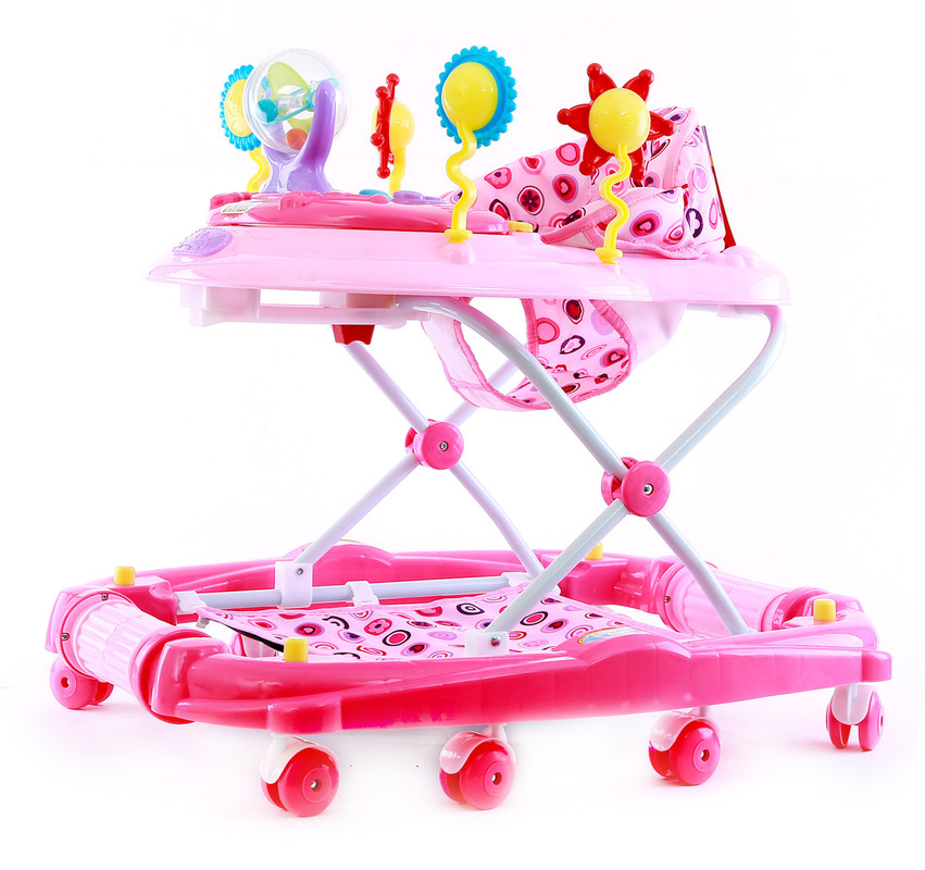 Baby Plus Bp7744 Pink Baby Walker Cum Rocker Polka Dots