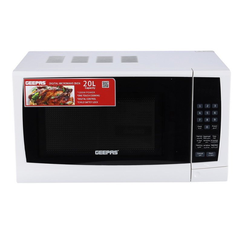 20L 1200W Digital Microwave Oven - Microwave Oven with Multiple Cooking Menus | Reheating & Defrost Function | Child Lock | Glass Turnable Push-button door, Digital Controls | 2 Years Warranty