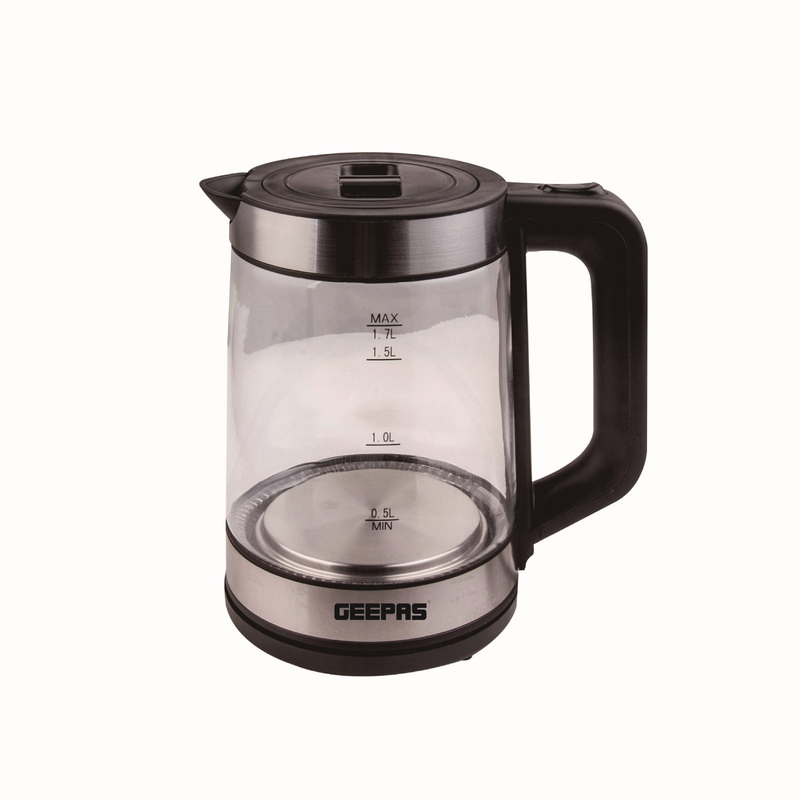 Geepas GK38023UK 2200W 1.7L Electric Glass Kettle | Detachable Non-Slip Base, Safety Lock, Heating Element & ON/Off Switch | Heat Things Up Quickly and Easily Boiler for Hot Water & Tea Maker - 2 Year