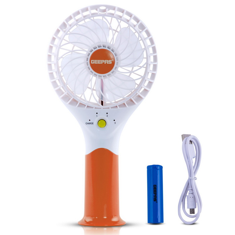 Geepas GF9617 Rechargeable Mini Fan - Personal Portable Fan with 3 Speed Options | Quiet Electric USB Travel Fan for Office, Home and Travel Use (5V USB)| 8 Hours Working (Low Speed) -2 Year Warranty