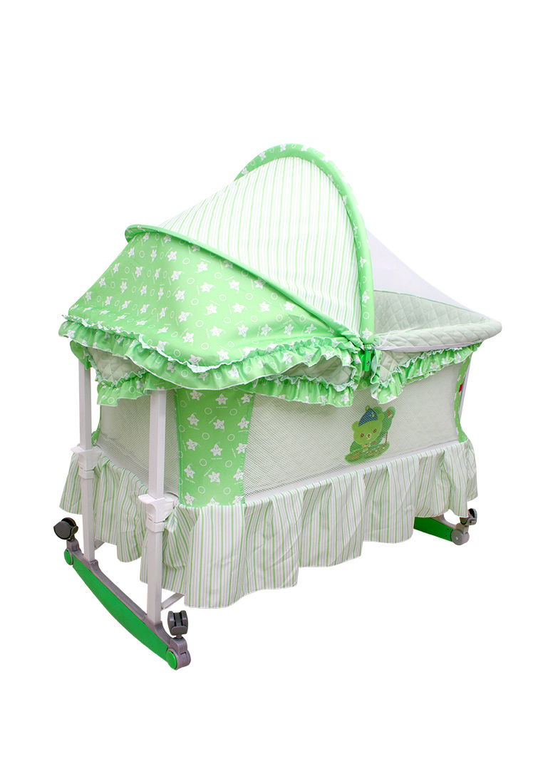 Baby Plus Crib With Retractable Hood  Greenwhite 