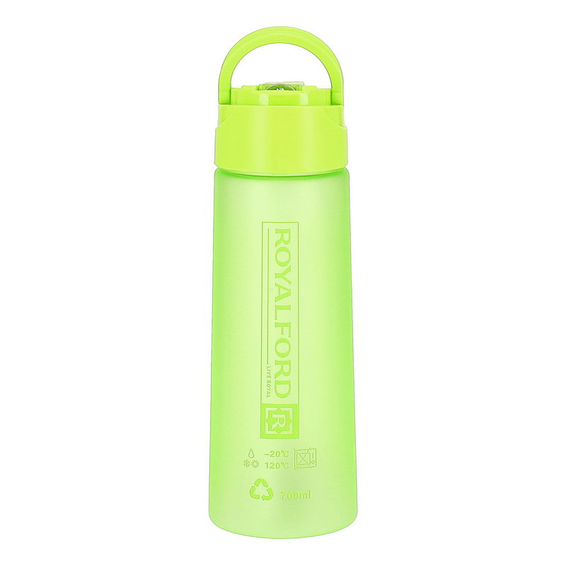Royalford RF7578GR 700ml Water Bottle - Reusable Water Bottle Wide Mouth with Hanging Clip | Button Lock Lid with Transparent Body | Perfect while Travelling, Camping, Trekking & More