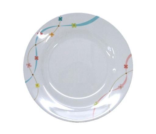 8-inch Melamine Round Plate with Rainbow Thai - Pasta Plates | Plate with playful Classic Decoration | Ideal for Rice, Soup, Desserts, Ice Cream & More (White)