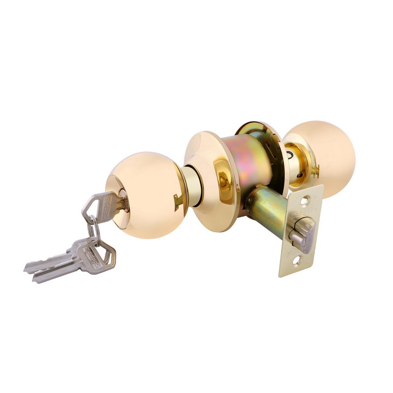 Stainless Steel Cylindrical Lock Gold Plated - Security Lock | 53mm 304 Stainless Steel Knobs with Latch Bolt, Stricker & Screws with 3 Brass Keys | Ideal For Bedroom, Bathroom and more | 2 Years Warr