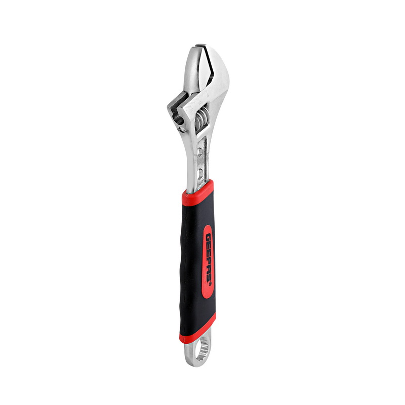 Geepas GT7642 Soft Grip 8" Adjustable Wrench - Durable High Carbon Steel, Covered By Nickel Plating, Easy To Operate, Has a Double Colored Handle Red/Black