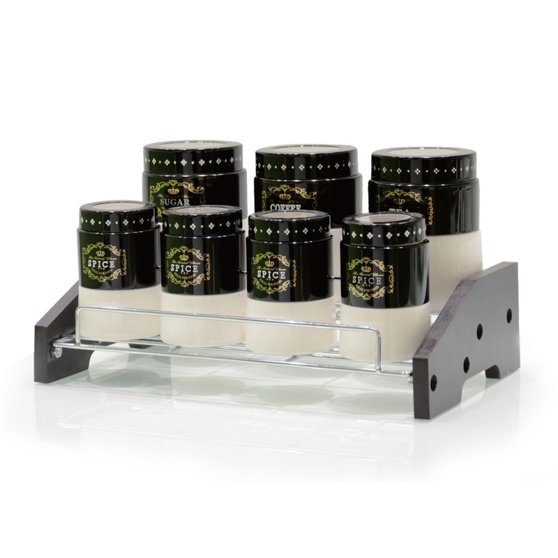 7Pcs Roll Shape Crwn Dsgn canister Set - Porcelain Material - Transparent Lid - Convenient to Use - Spices, Seasoning - Dry Herbs