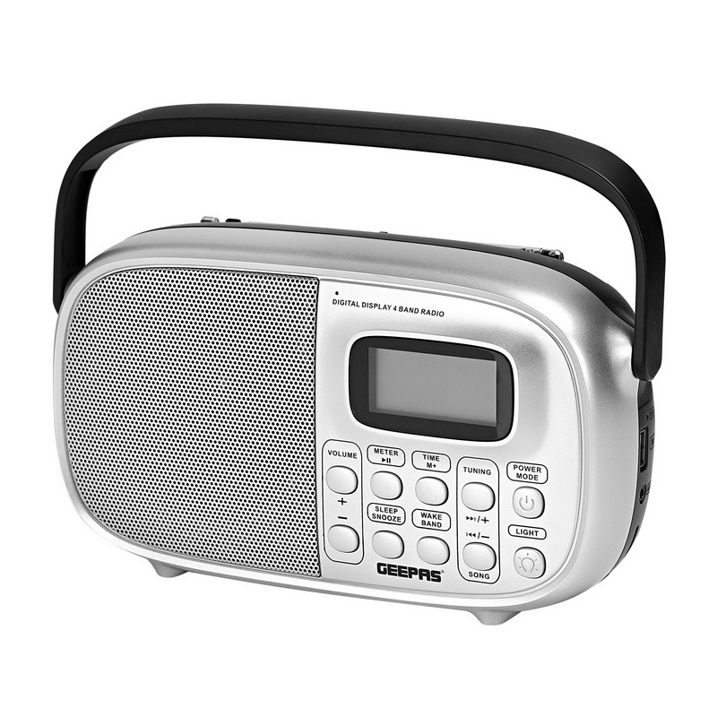 Rechargeable Radio - FM/AM Radio with 2 Headphone Socket | Enhanced Portable Comfortable Handle & Timer Auto Start, Digital Display| Ideal for Indoor & Outdoor use | 2 Years Warranty