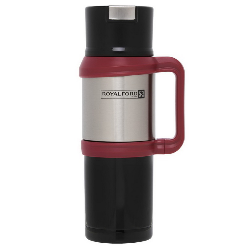 Royalford RFU9039 1200 ML Thermo Vacuum Flask - Double Wall, Stainless Steel, Hot & Cool, Vacuum Insulation, Leak-Resistant - Preserves Flavour and Freshness (Black/Red)