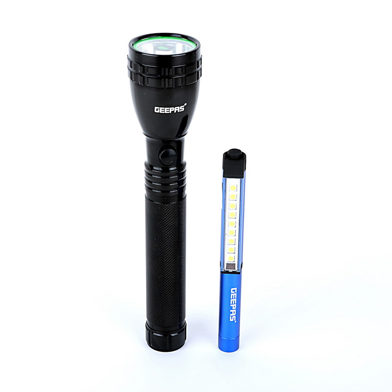 2-in-1 Rechargeable Flashlight 236mm - Hyper-bright Cool White Terralux Power LED Rechargeable Battery up to 1500 Times with Highly Durable Waterproof Body | Ideal for Campaigning, Trekking, Cycling &