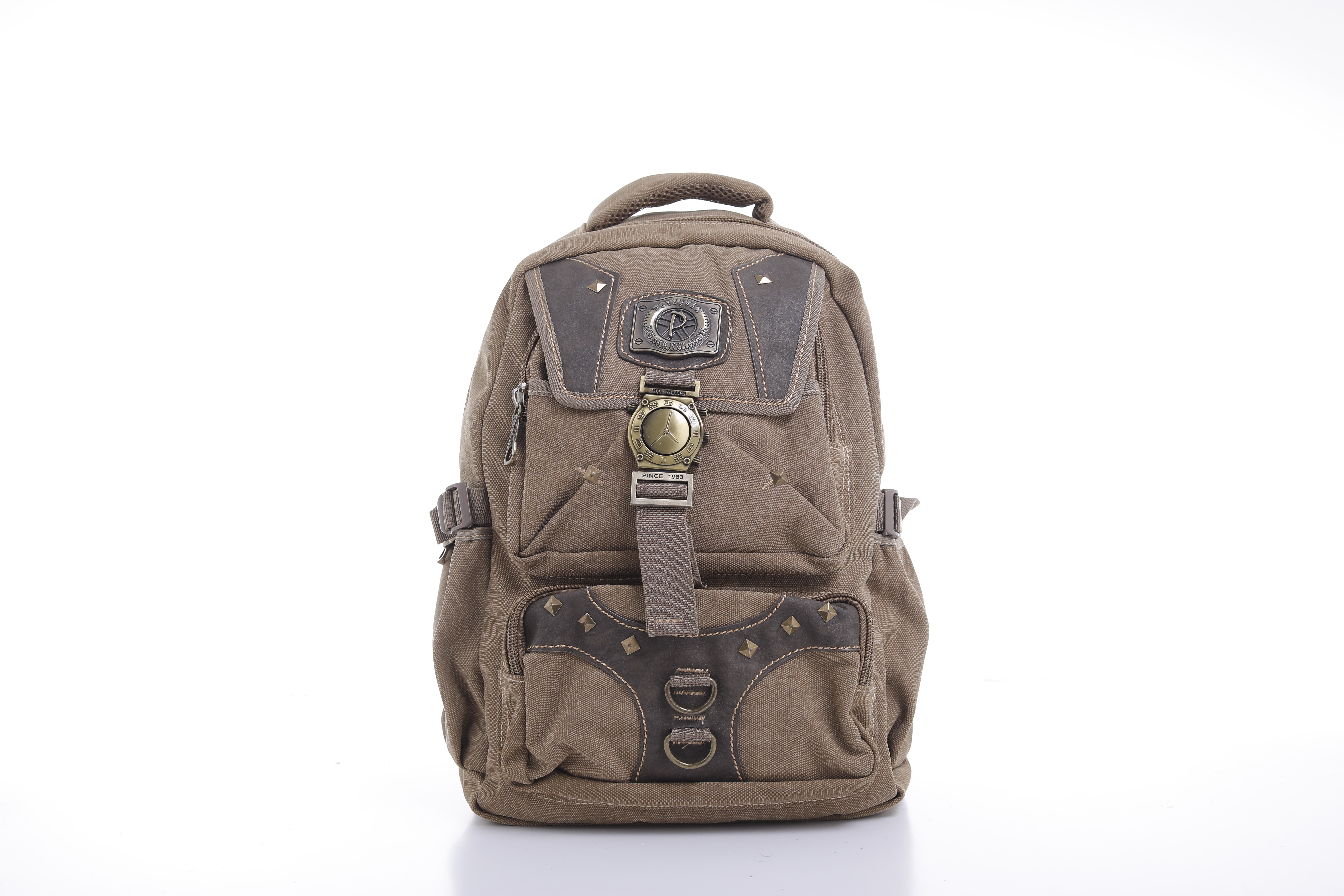 8 18'' Canvas Leather Backpack - Travel Backpack/Rucksack - Casual Daypack College Campus Bookbag - Comfortable Lightweight Travel Hiking Picnic Camping Backpack - College School Rucksack Bag