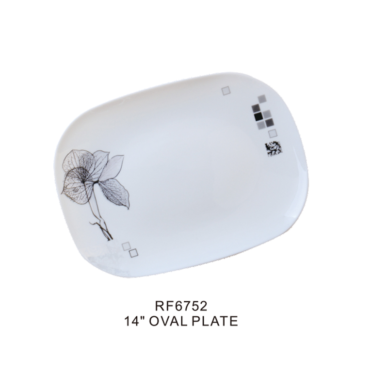 14" Opal Ware Square Oval Plate - Pasta Plate with Durable Material | Plate with Playful Classic decoration | Microwave & Dishwasher Safe| Ideal for Rice, Desserts, Ice Cream & More