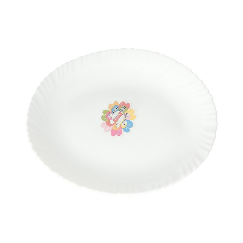 14" Opal Ware Oval Plate - Pasta Plates | plate with playful Classic decoration, dishwasher safe | Dishwasher Safe | Ideal for Soup, Desserts, Ice Cream & More (Spin White)